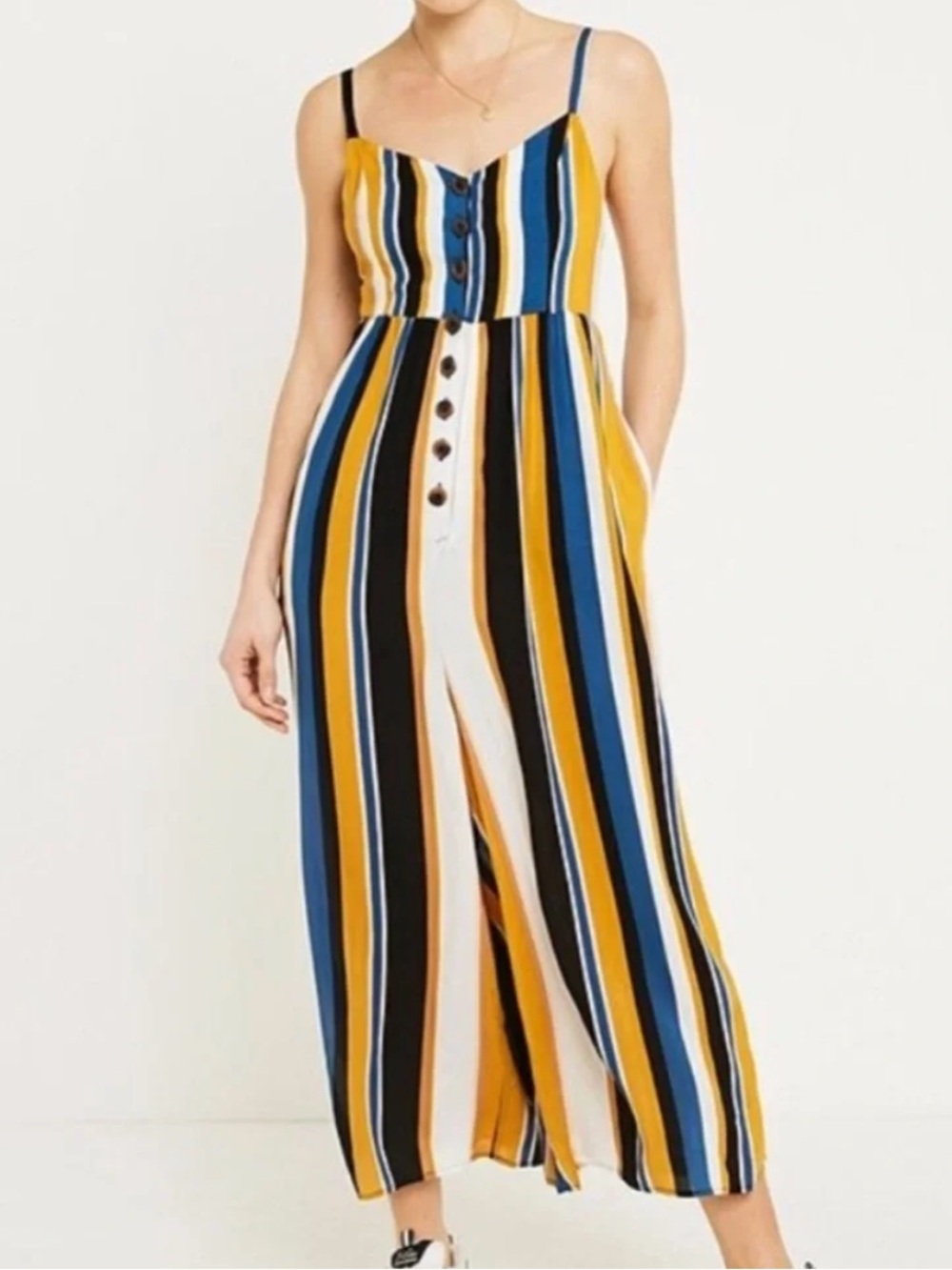 Urban Outfitters Tootsie Multicolor Vertical Stripe Cropped Wide Leg Jumpsuit